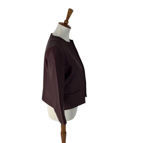 Ted Baker Morisr Zig Zag Edge Cropped Leather Jacket Burgundy, 2 / Small - Picture 2 of 13